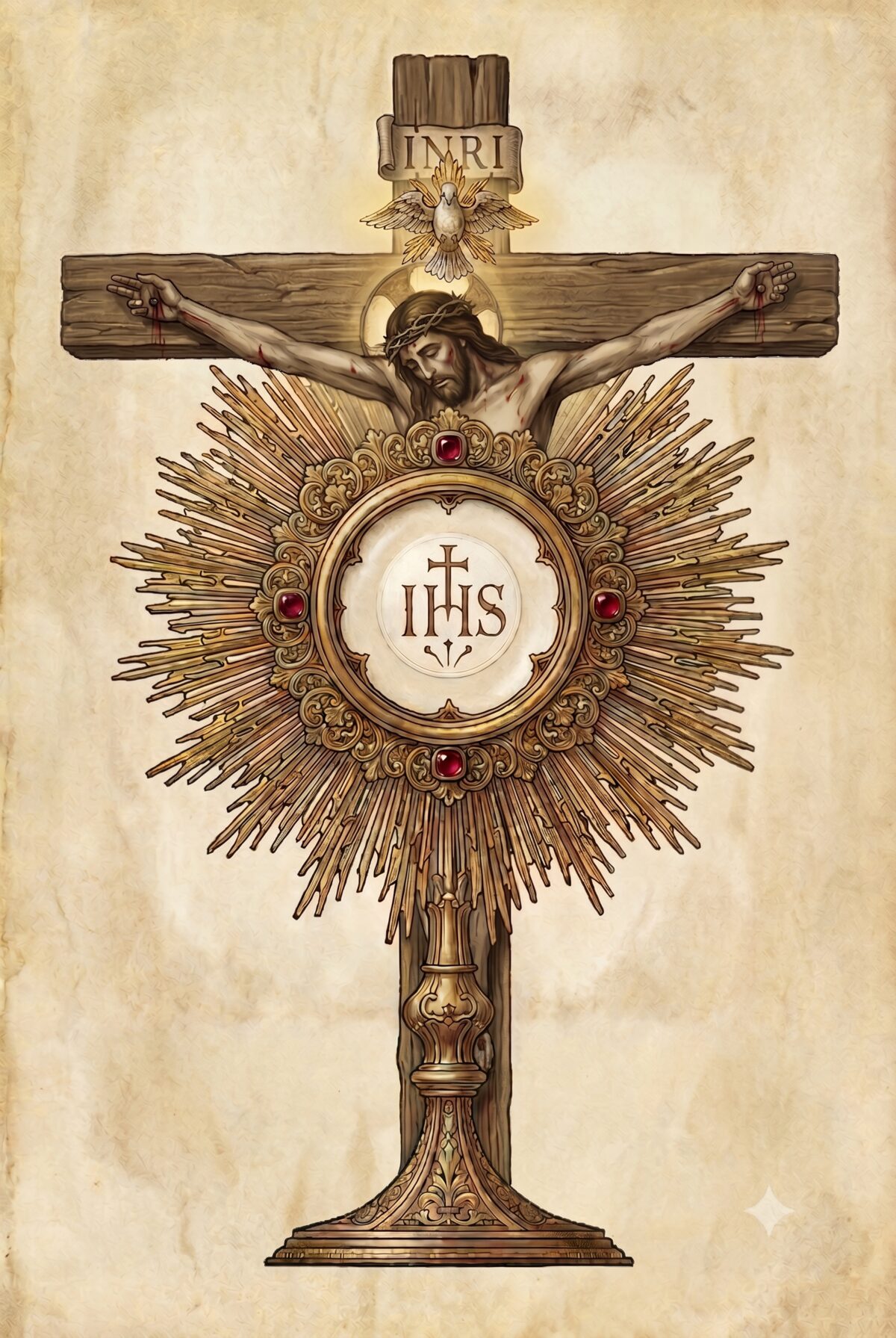 Cristo crucificado sobre o ostensório com o monograma IHS — arte sacra devocional